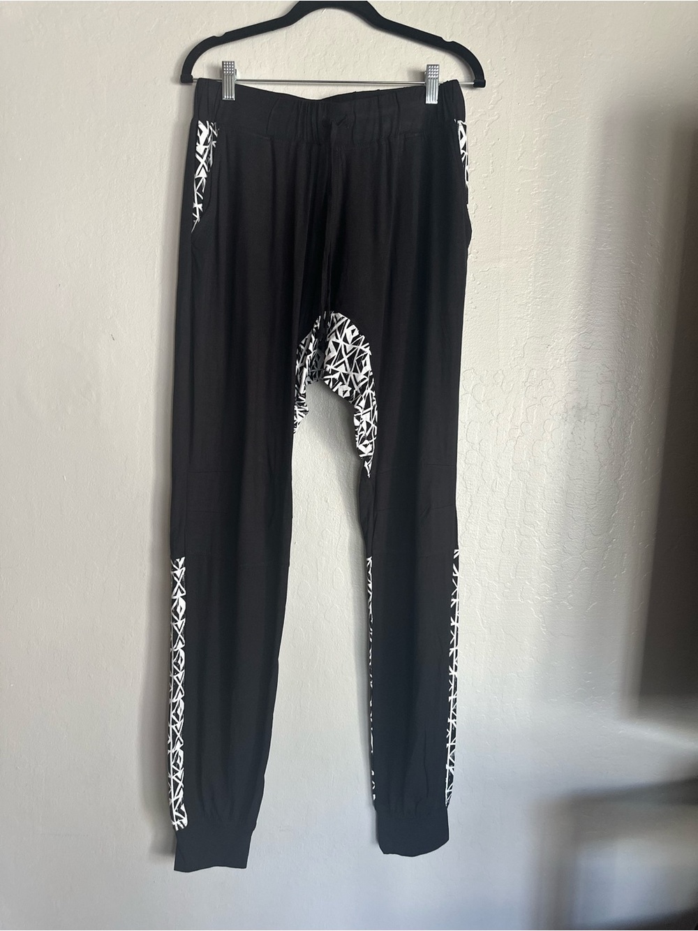 Black Harem Joggers with White Pattern